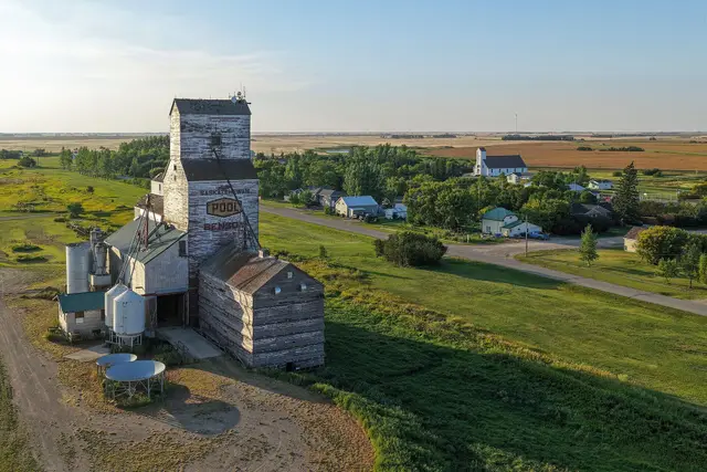 Grain elevator and village from the air