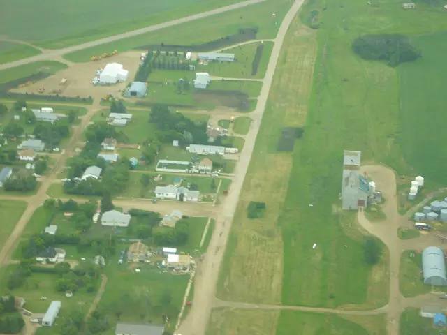 Aerial view of the village and grain elevator