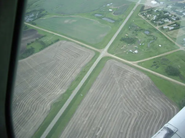 Aerial view of fields and crossroads near Benson